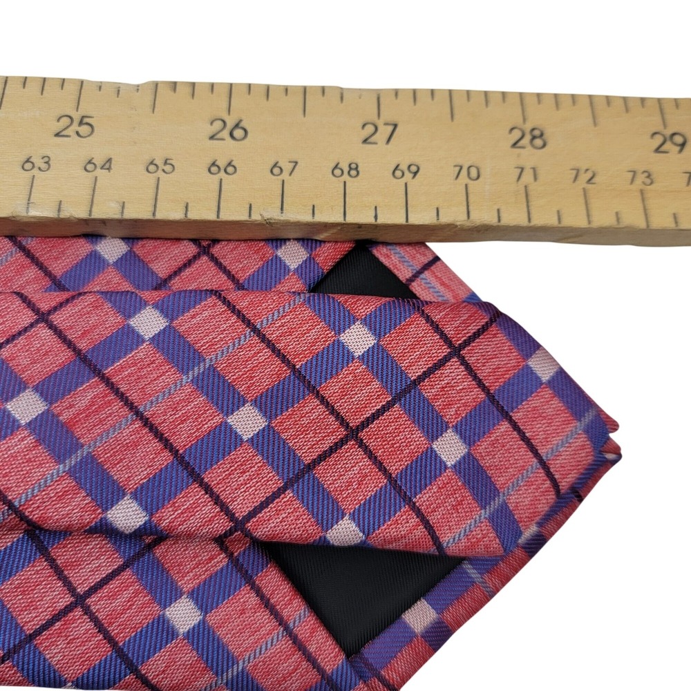 Perry Ellis Portfolio Red Purple Plaid Mens Necktie 100% Polyester - Picture 6 of 11